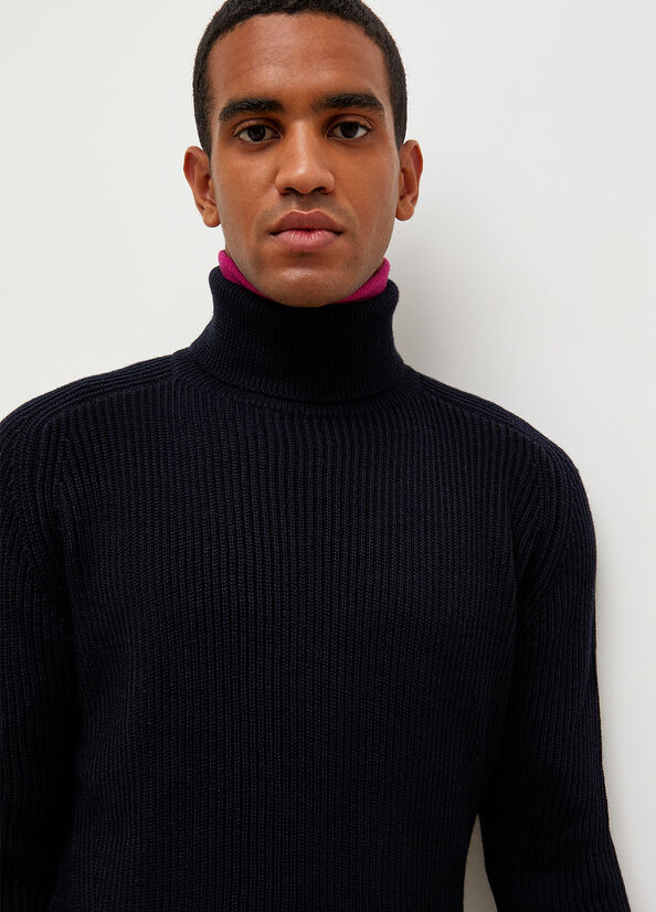 Dark Blue Men's Liu Jo Woollen Turtleneck Sweaters | VPH-842096