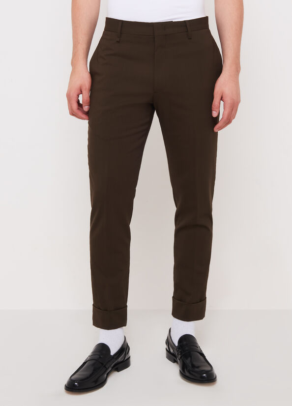 Dark Brown Men\'s Liu Jo Slim Fit Chinos With Turn-Up Pants | OBS-953680