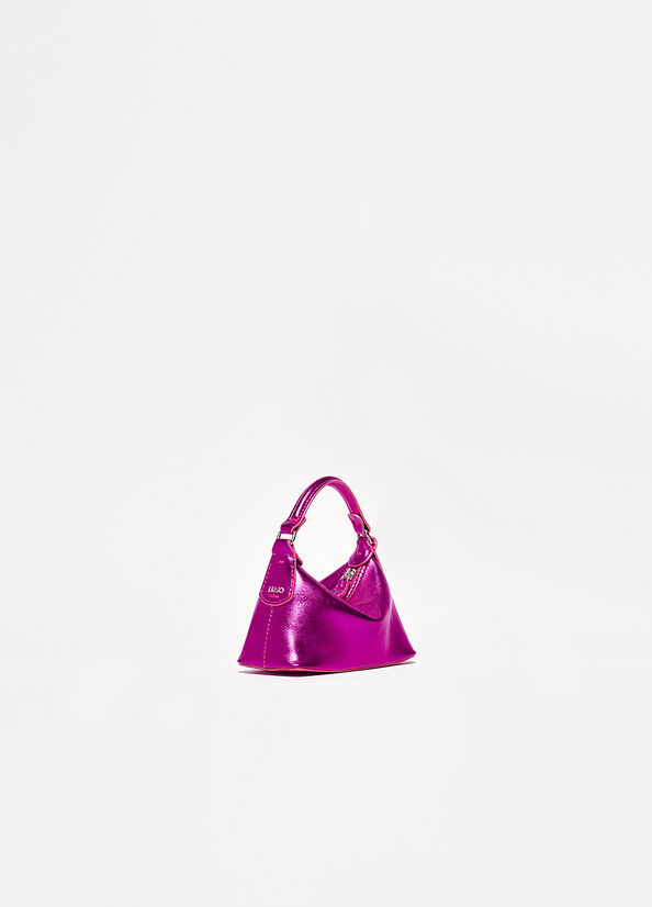 Fuchsia Women's Liu Jo Laminated Leather Micro Hobo Crossbody Bags | PEI-645809