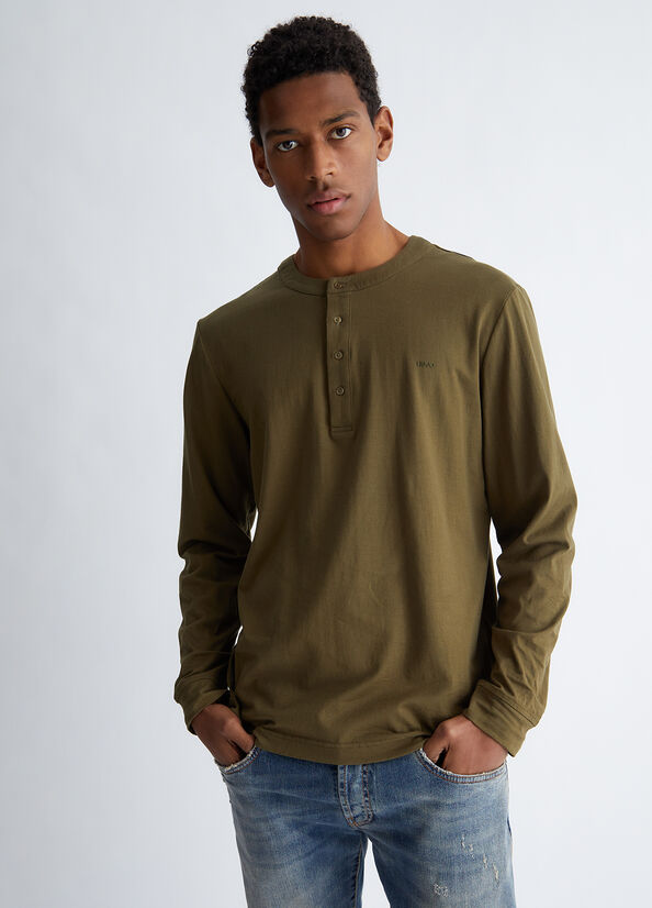 Green Men\'s Liu Jo Henley In Silk Blend Polo Shirts | JWZ-914725