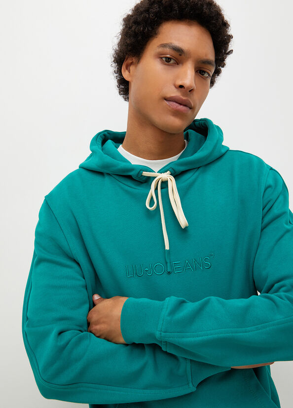 Green Men's Liu Jo Logo Hoodie Sweaters | WHK-479518