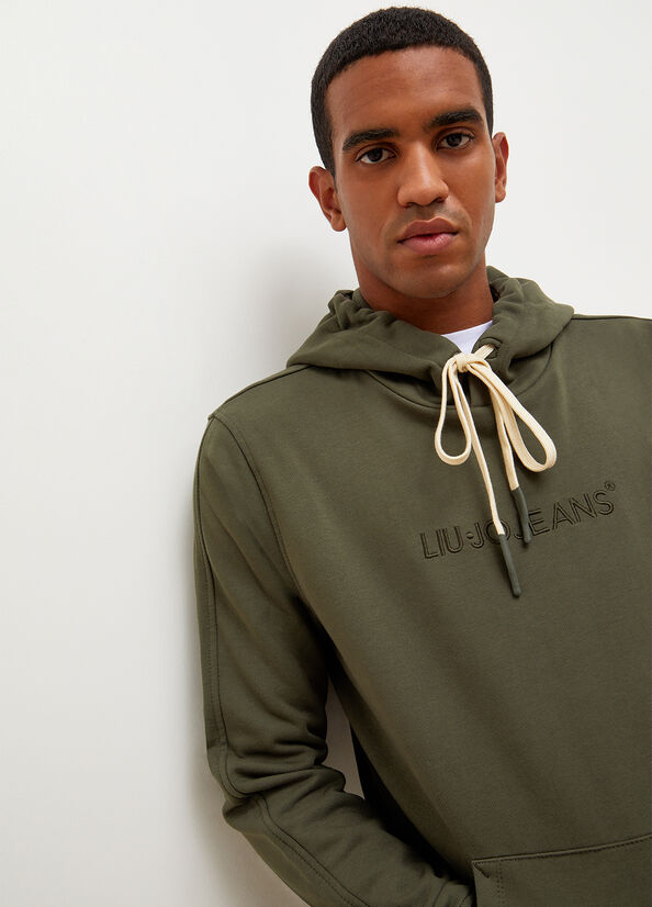 Green Men's Liu Jo Logo Hoodie Sweaters | WHT-417630