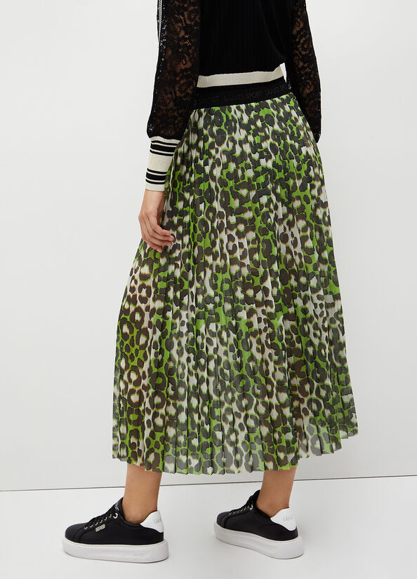 Green Women's Liu Jo Animal Print Pleated Skirts | IDQ-851907