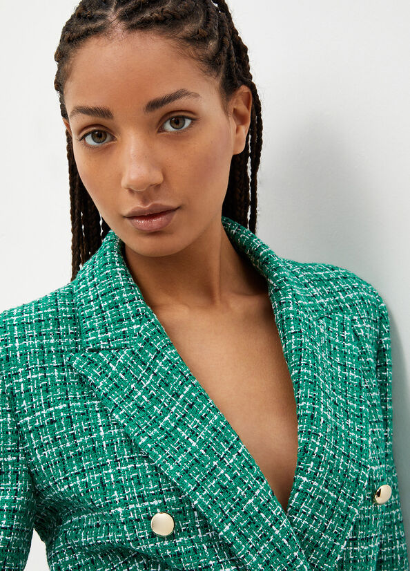 Green Women's Liu Jo Checked Bouclé Blazer Jackets | KRM-825349