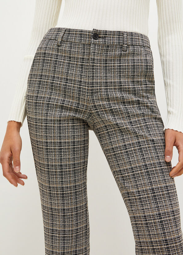 Grey / Black Women's Liu Jo Bell-Bottom Jacquard Check Pants | JFA-264705