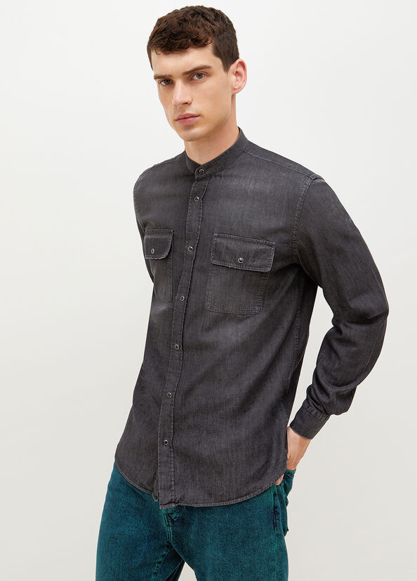 Grey Men\'s Liu Jo Korean Denim Shirts | QZO-251983