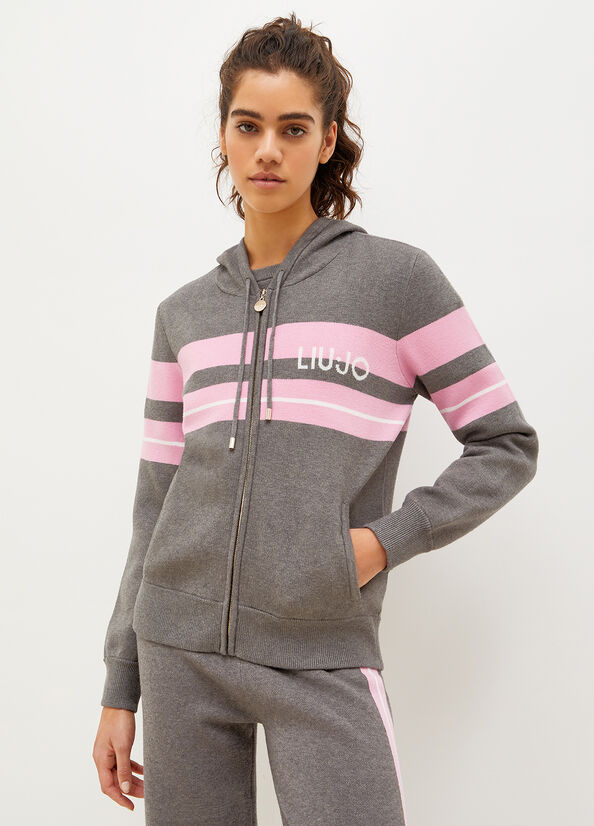 Grey / Pink Women\'s Liu Jo Hooded With Zip Sweaters | UNV-586940