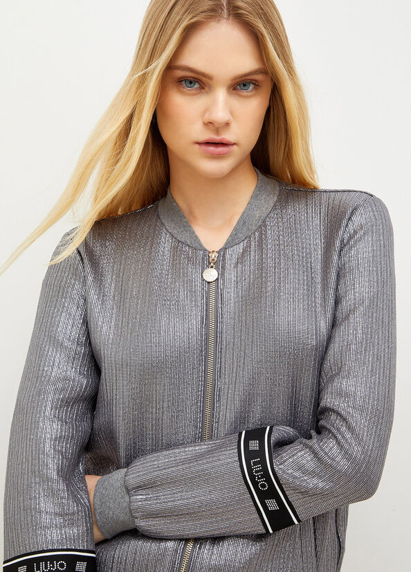 Grey Women's Liu Jo Laminated With Zip Sweatshirts | VHG-079453