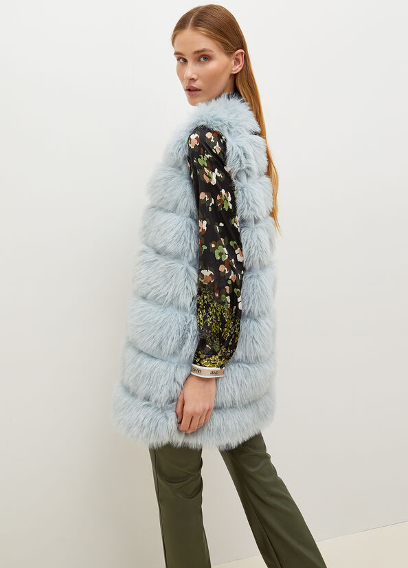 Light Blue Women's Liu Jo Faux Fur Gilet Jackets | NHG-471583