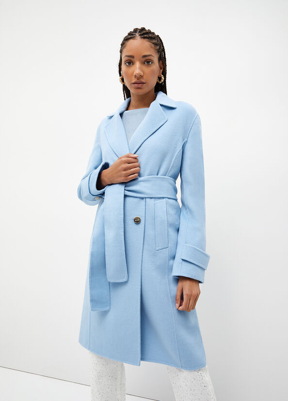 Light Blue Women\'s Liu Jo Wool Blend Trench Coats | RKH-095648