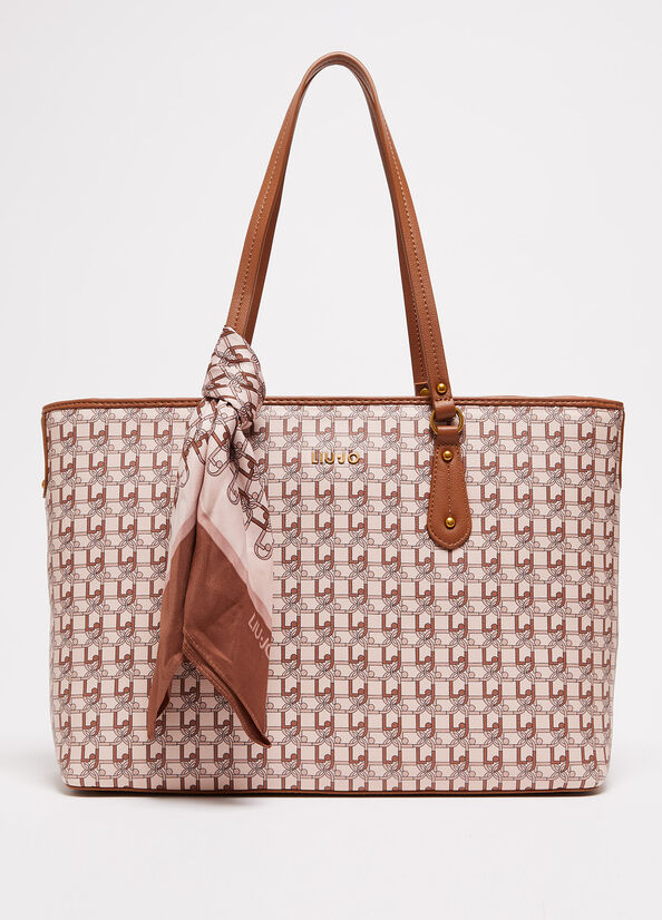 Light Brown Women's Liu Jo With Logo And Scarf Shopper Bag | VPE-073451