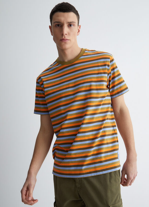 Olive Men\'s Liu Jo Striped T Shirts | VZS-297354