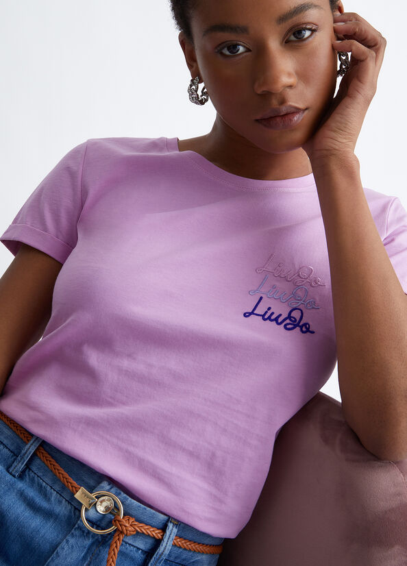 Pink Women's Liu Jo Cotton With Logo Tops | WNX-439685