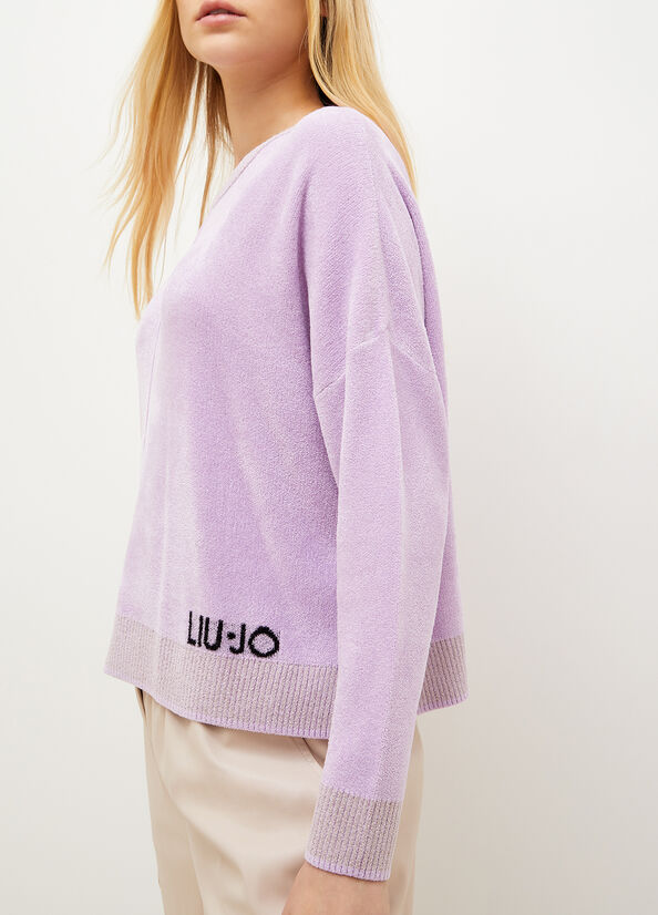 Purple Women's Liu Jo Chenille With Logo Sweaters | TWD-352718