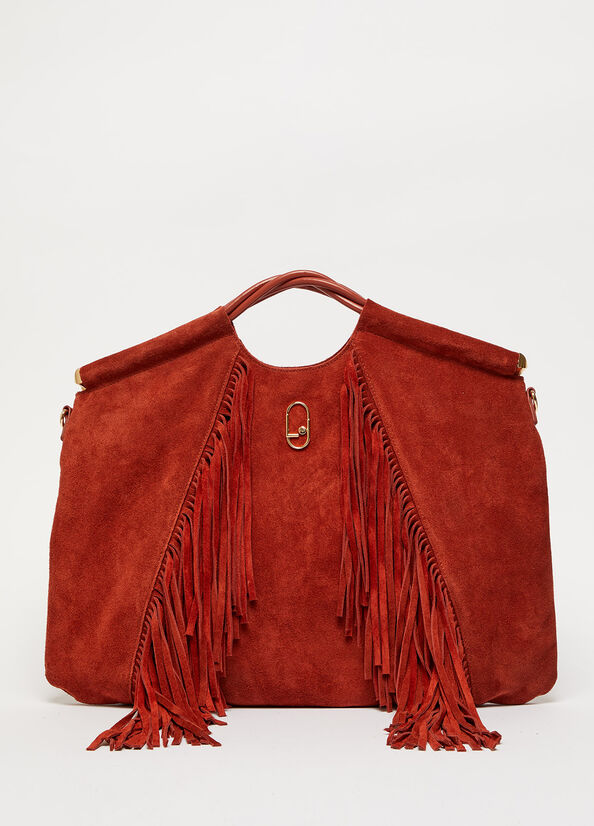 Red Women's Liu Jo LeatherWith Fringes Handbag | PNJ-691075