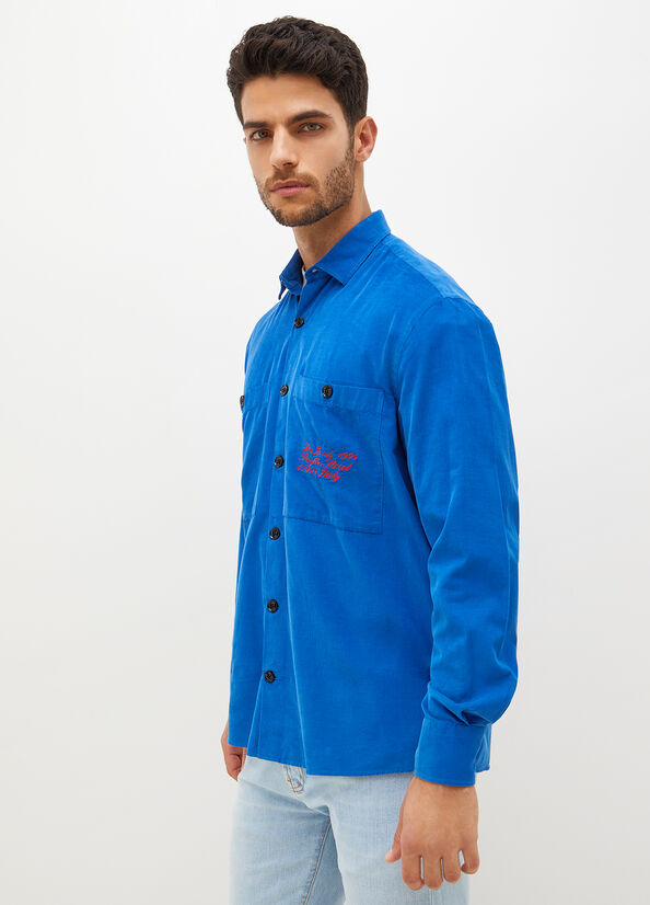 Royal Blue Men\'s Liu Jo Oversized Velvet Shirts | XBA-460972