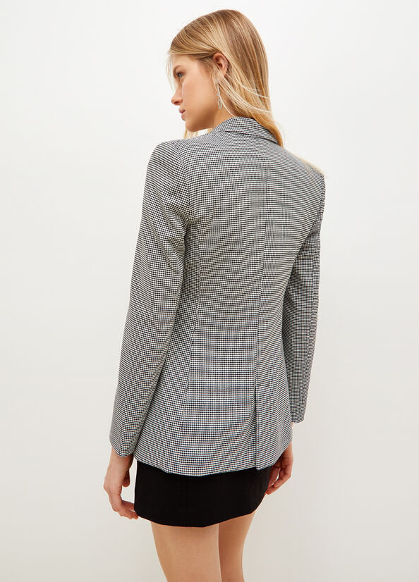 White / Black Women's Liu Jo Eco-Friendly Houndstooth Blazer Jackets | WVO-156780