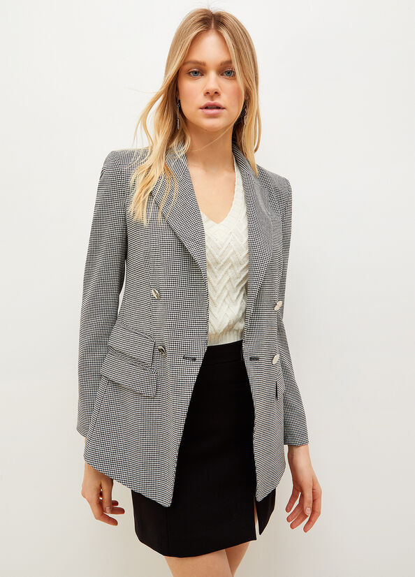 White / Black Women\'s Liu Jo Eco-Friendly Houndstooth Blazer Jackets | WVO-156780