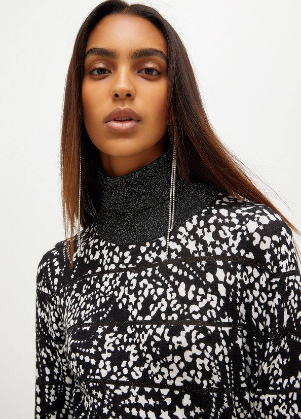 White / Black Women's Liu Jo Lurex® Turtleneck Sweaters | XML-341956