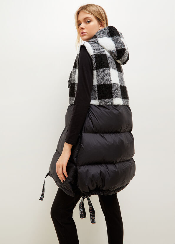 White / Black Women's Liu Jo Padded Gilet With Check Print Jackets | GXY-910367