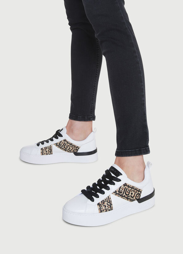 White / Black Women\'s Liu Jo With Jacquard Detail Sneakers | OME-501469