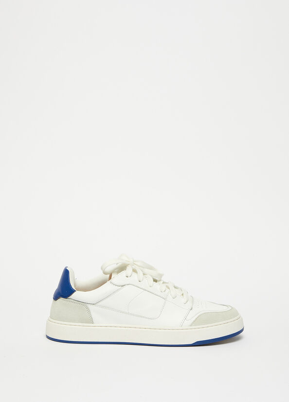 White / Blue Men's Liu Jo Leather Sneakers | FSC-738405