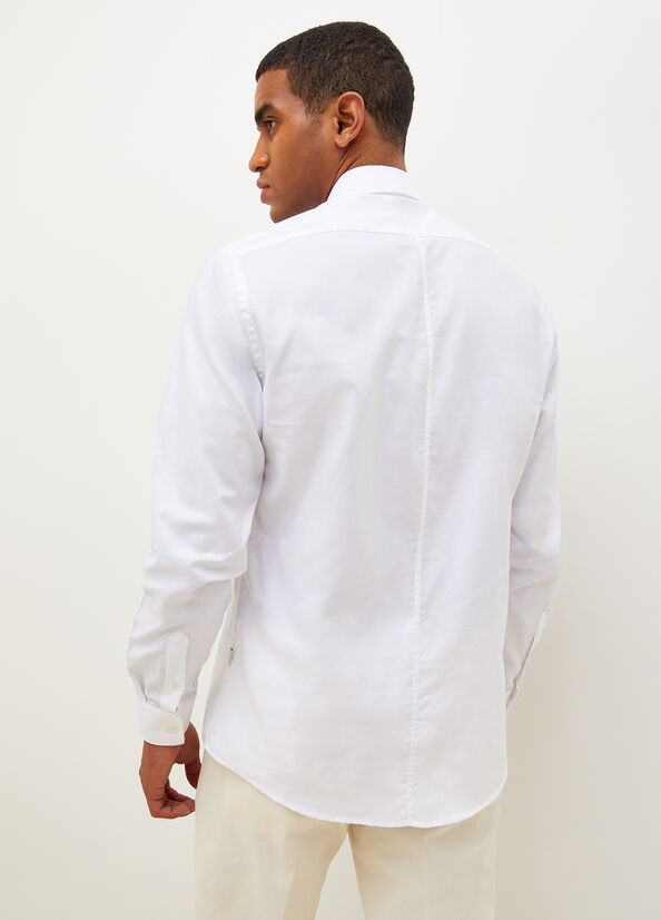 White Men's Liu Jo Button Down With Embroidery Detail Shirts | BRP-897561