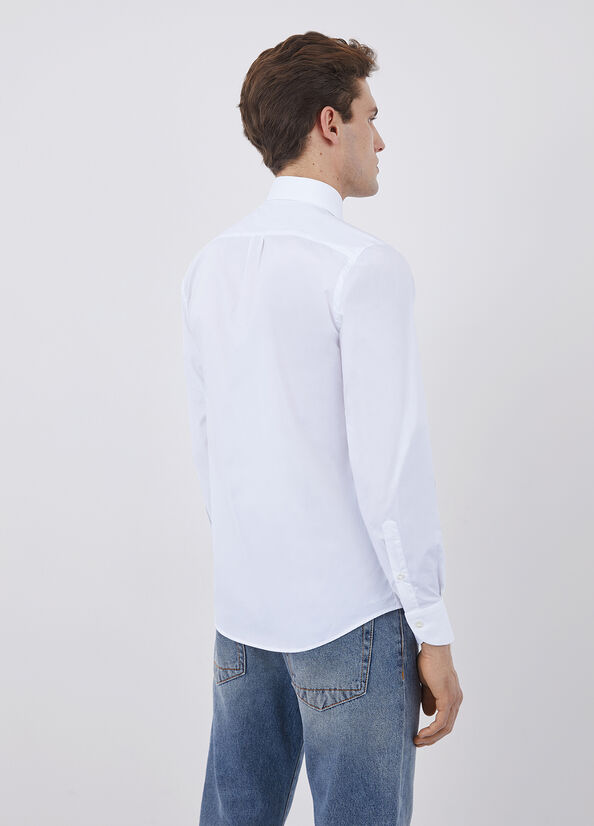 White Men's Liu Jo Cotton Regular Fit Shirts | ZBU-105632