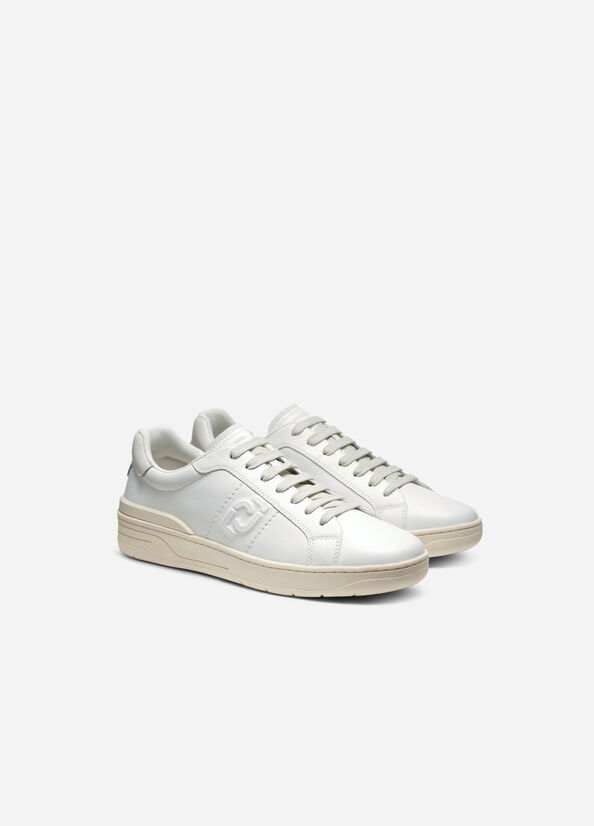 White Men's Liu Jo Leather Sneakers | CPK-472139