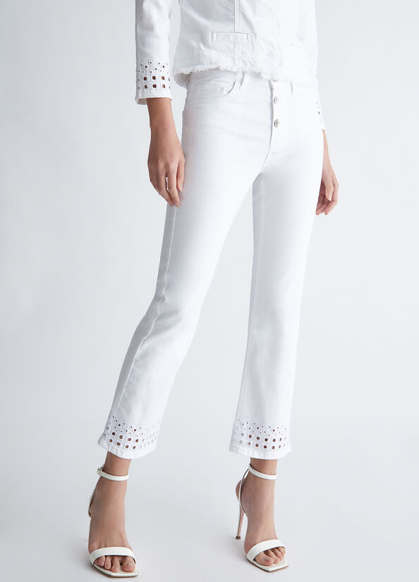 White Women\'s Liu Jo Bottom Up With Embroidery Pants | UAE-820951