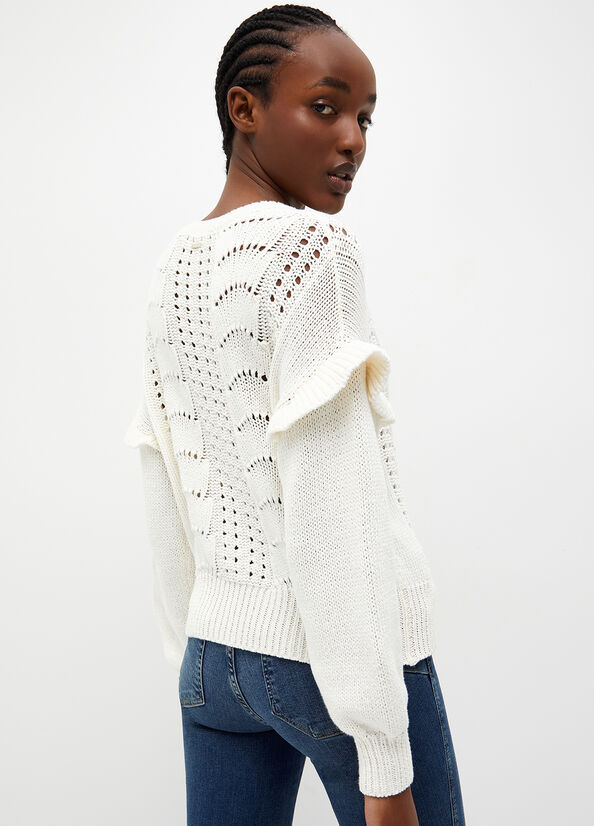 White Women's Liu Jo Cotton Crochet Sweaters | XLE-365917