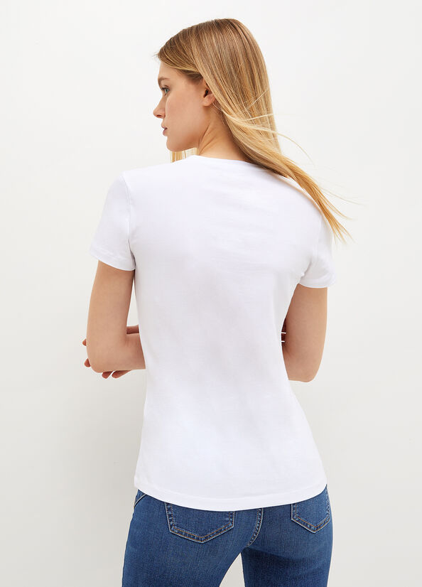 White Women's Liu Jo Cotton Stretch T Shirts | HFY-746158