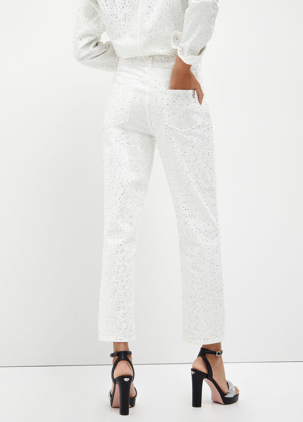 White Women's Liu Jo Cropped With Diamantés Slim-Fit Jeans | NLI-341028