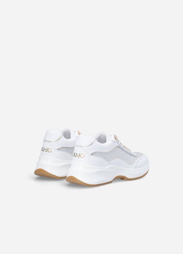 White Women's Liu Jo Leather And Gemstone Sneakers | QAU-547629