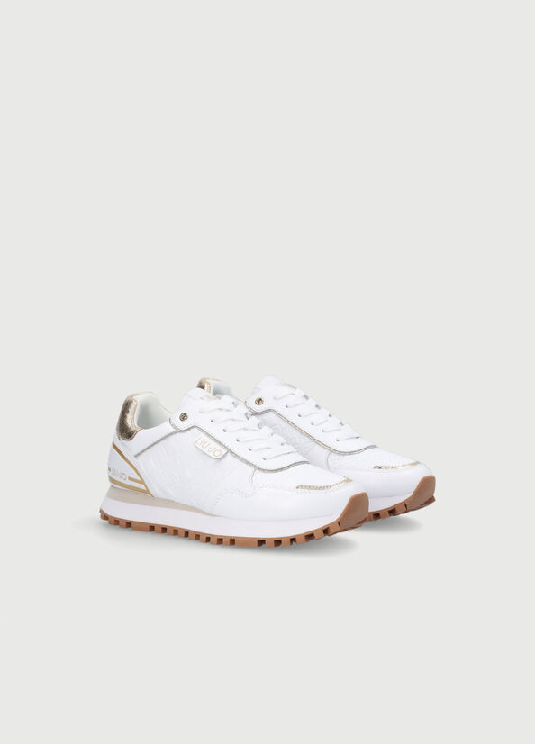 White Women's Liu Jo Leather With Monogram Logo Sneakers | KJW-681504