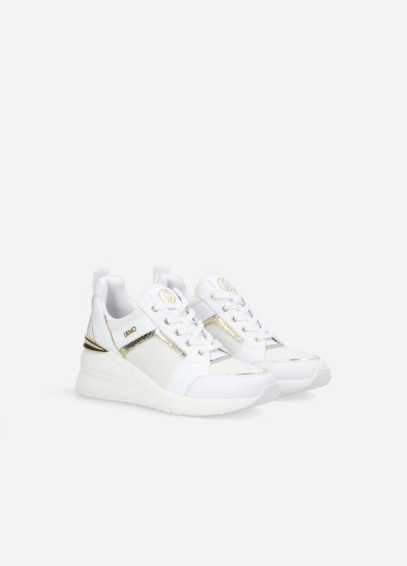 White Women's Liu Jo Leather With Wedge Sneakers | LOF-831604