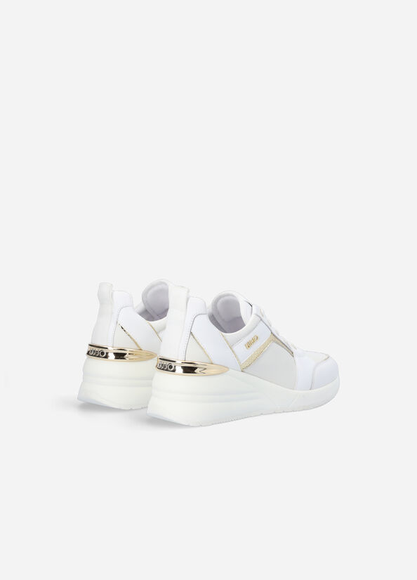 White Women's Liu Jo Leather With Wedge Sneakers | LOF-831604