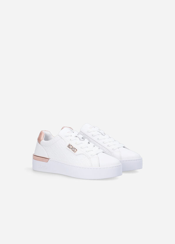 White Women's Liu Jo Monogram Leather Sneakers | OAU-865914