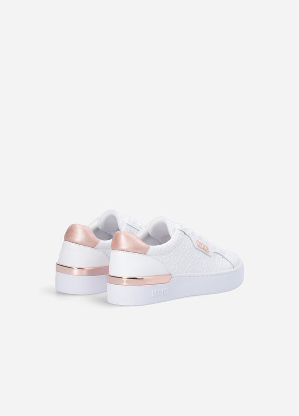 White Women's Liu Jo Monogram Leather Sneakers | OAU-865914