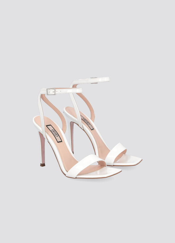 White Women's Liu Jo Patent Leather Heeled Sandals | QOV-786495