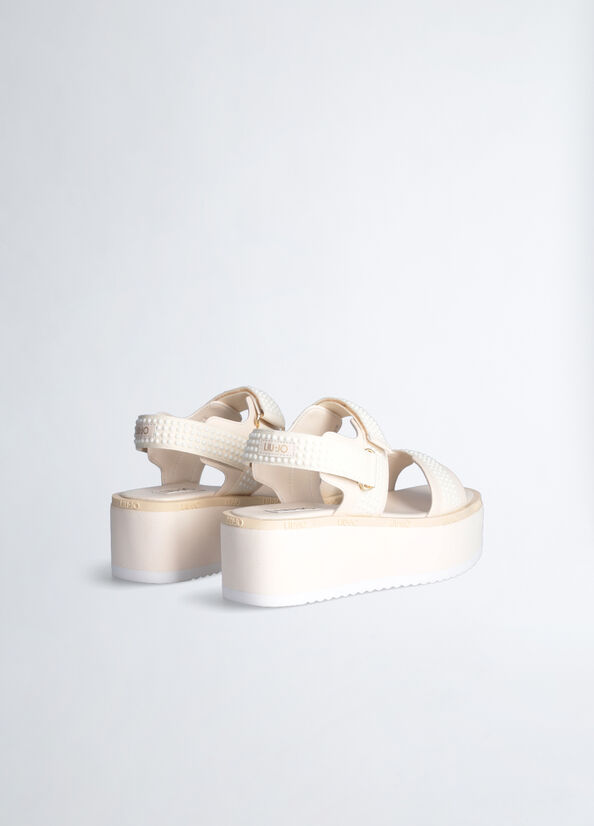 White Women's Liu Jo Platform With Micro Beads Sandals | JAD-853619