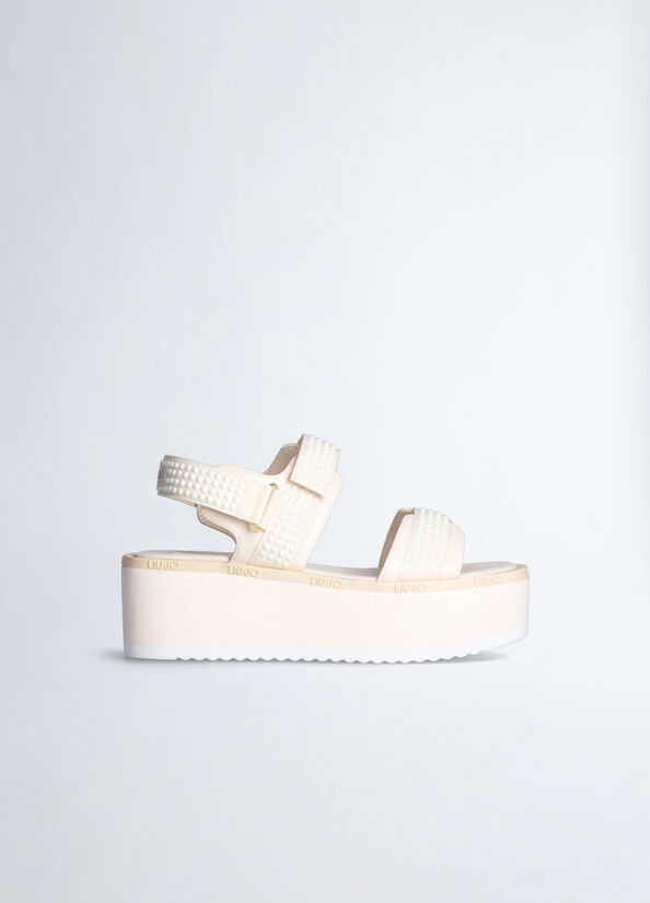 White Women\'s Liu Jo Platform With Micro Beads Sandals | JAD-853619