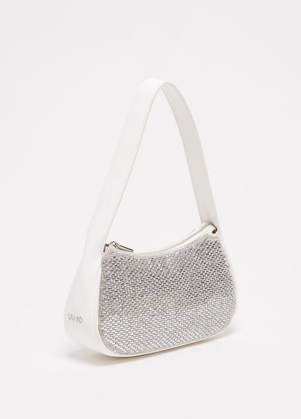 White Women's Liu Jo Shoulder With Rhinestones Shoulder Bags | MQP-174029