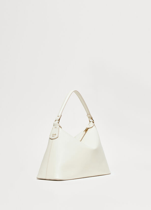 White Women's Liu Jo Small Hobo In Leather Crossbody Bags | IFV-908235