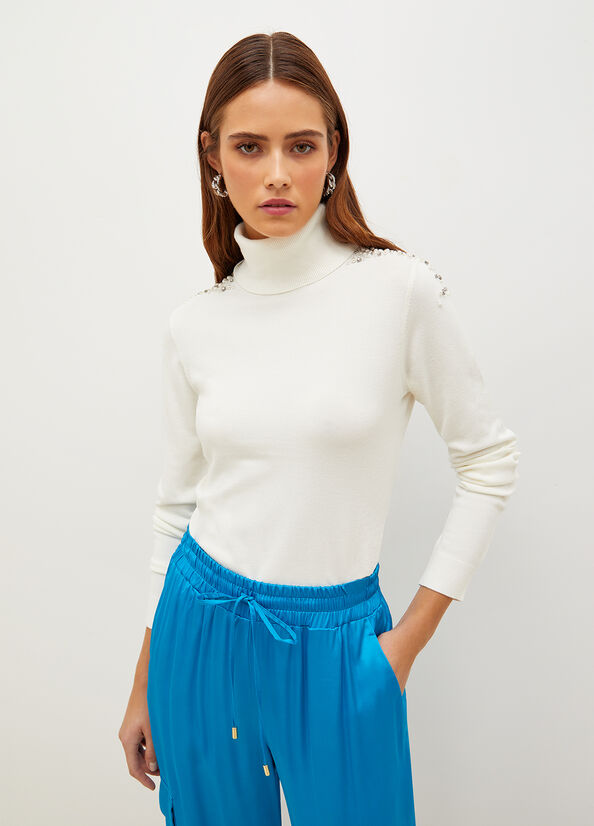 White Women\'s Liu Jo Turtleneck With Appliqués Sweaters | UYE-430179