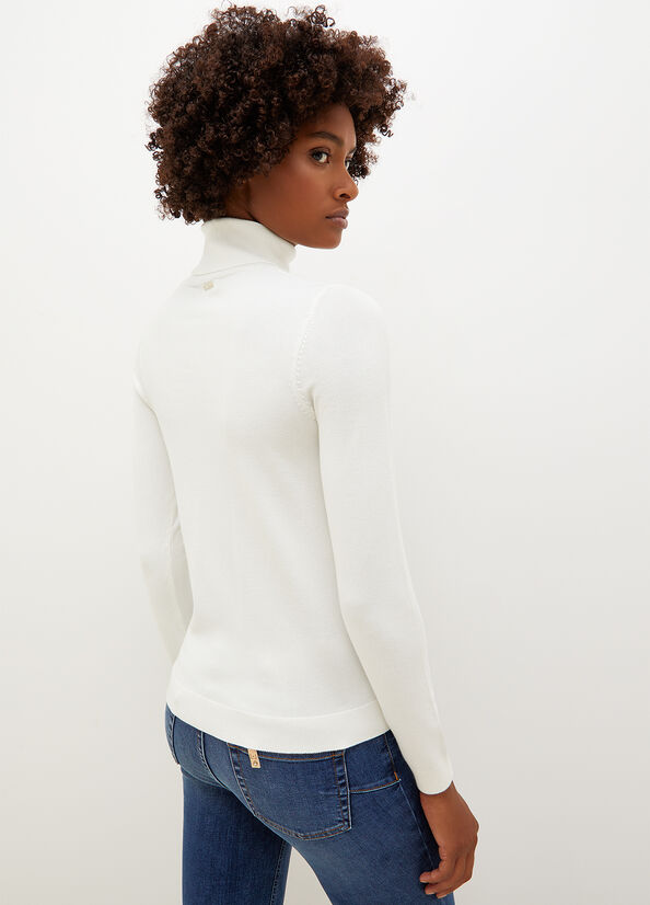 White Women's Liu Jo Turtleneck With Star Sweaters | OTQ-246137