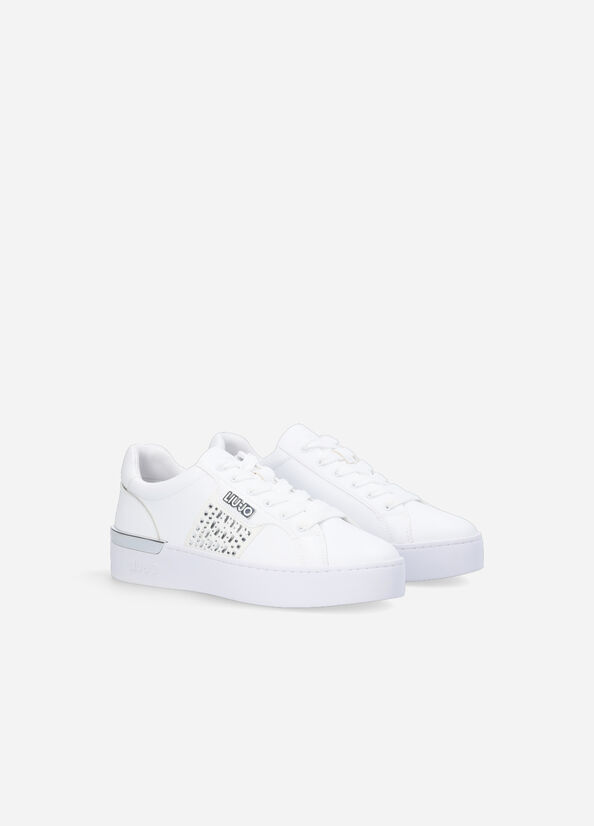 White Women's Liu Jo With Jewel Appliqués Sneakers | RMW-672413