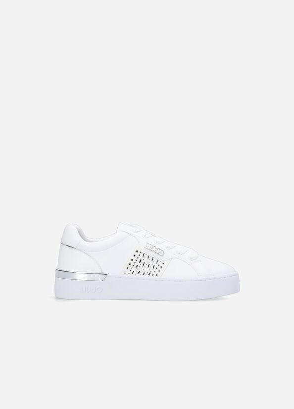 White Women\'s Liu Jo With Jewel Appliqués Sneakers | RMW-672413