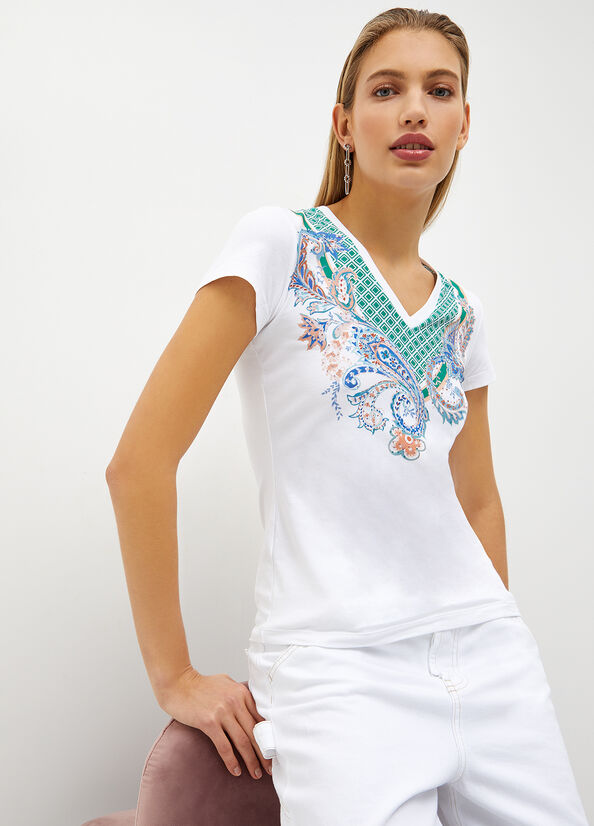 White Women's Liu Jo With Paisley Print Tops | DNB-603917