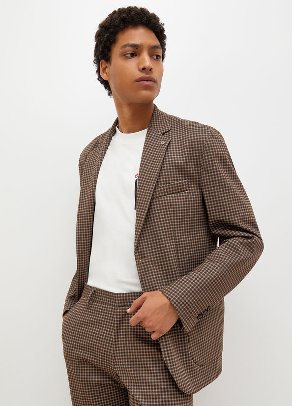 Beige Men's Liu Jo Checked Blazer Jackets | RSO-409518